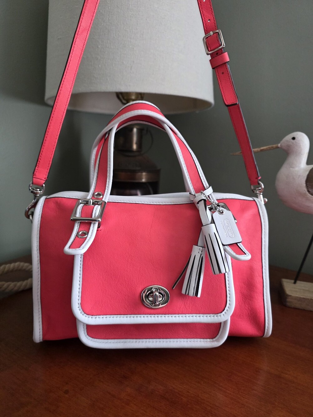 Coach Legacy Archive Turnlock Satchel Watermelon Pink Leather Crossbody Charm - Picture 2 of 16